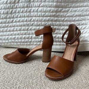 Leather Brown Block Heel Sandals